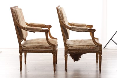 Lot 1206 - A PAIR OF 18TH CENTURY FRENCH CARVED GILT GESSO ARMCHAIRS UPHOLSTERED IN AUBUSSON TAPESTRIES