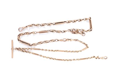 Lot 269 - A 9CT ROSE GOLD FETTER KNOT LINK DOUBLE ALBERT WATCH CHAIN NECKLACE