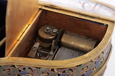 Lot 786 - A LATE 19TH CENTURY VIENNESE ENAMEL AND GILT BRASS GRAND PIANO FORM MUSIC BOX