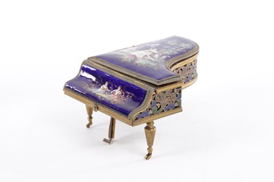 Lot 786 - A LATE 19TH CENTURY VIENNESE ENAMEL AND GILT BRASS GRAND PIANO FORM MUSIC BOX