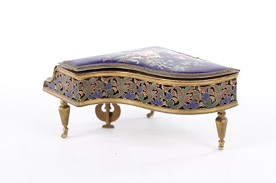 Lot 786 - A LATE 19TH CENTURY VIENNESE ENAMEL AND GILT BRASS GRAND PIANO FORM MUSIC BOX