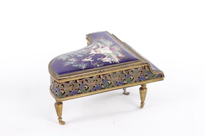 Lot 786 - A LATE 19TH CENTURY VIENNESE ENAMEL AND GILT BRASS GRAND PIANO FORM MUSIC BOX
