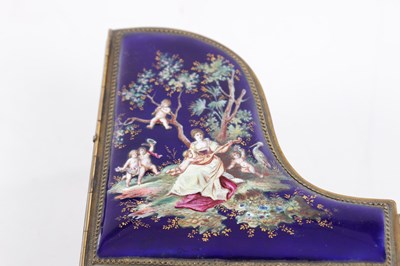 Lot 786 - A LATE 19TH CENTURY VIENNESE ENAMEL AND GILT BRASS GRAND PIANO FORM MUSIC BOX