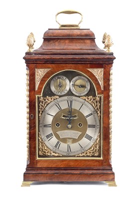 Lot 1000 - JOHN COWELL, CORNHILL, LONDON. A GEORGE II FIGURED MAHOGANY ORMOLU MOUNTED BRACKET CLOCK