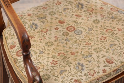 Lot A 19TH CENTURY SHERATON STYLE PAINTED SATINWOOD BERGERE ARMCHAIR