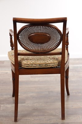 Lot A 19TH CENTURY SHERATON STYLE PAINTED SATINWOOD BERGERE ARMCHAIR