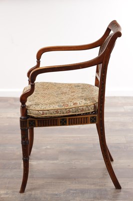 Lot A 19TH CENTURY SHERATON STYLE PAINTED SATINWOOD BERGERE ARMCHAIR