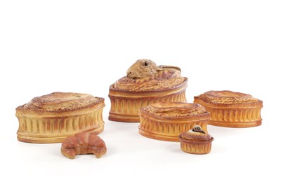 Lot 28 - A COLLECTION OF SIX 20TH CENTURY POTTERY PIE DISHES AND COVERS