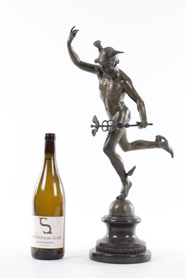 Lot 574 - A 19/20TH CENTURY ITALIAN BRONZE SCULPTURE OF FLYING MERCURY