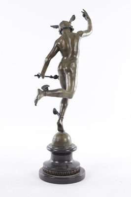 Lot 574 - A 19/20TH CENTURY ITALIAN BRONZE SCULPTURE OF FLYING MERCURY