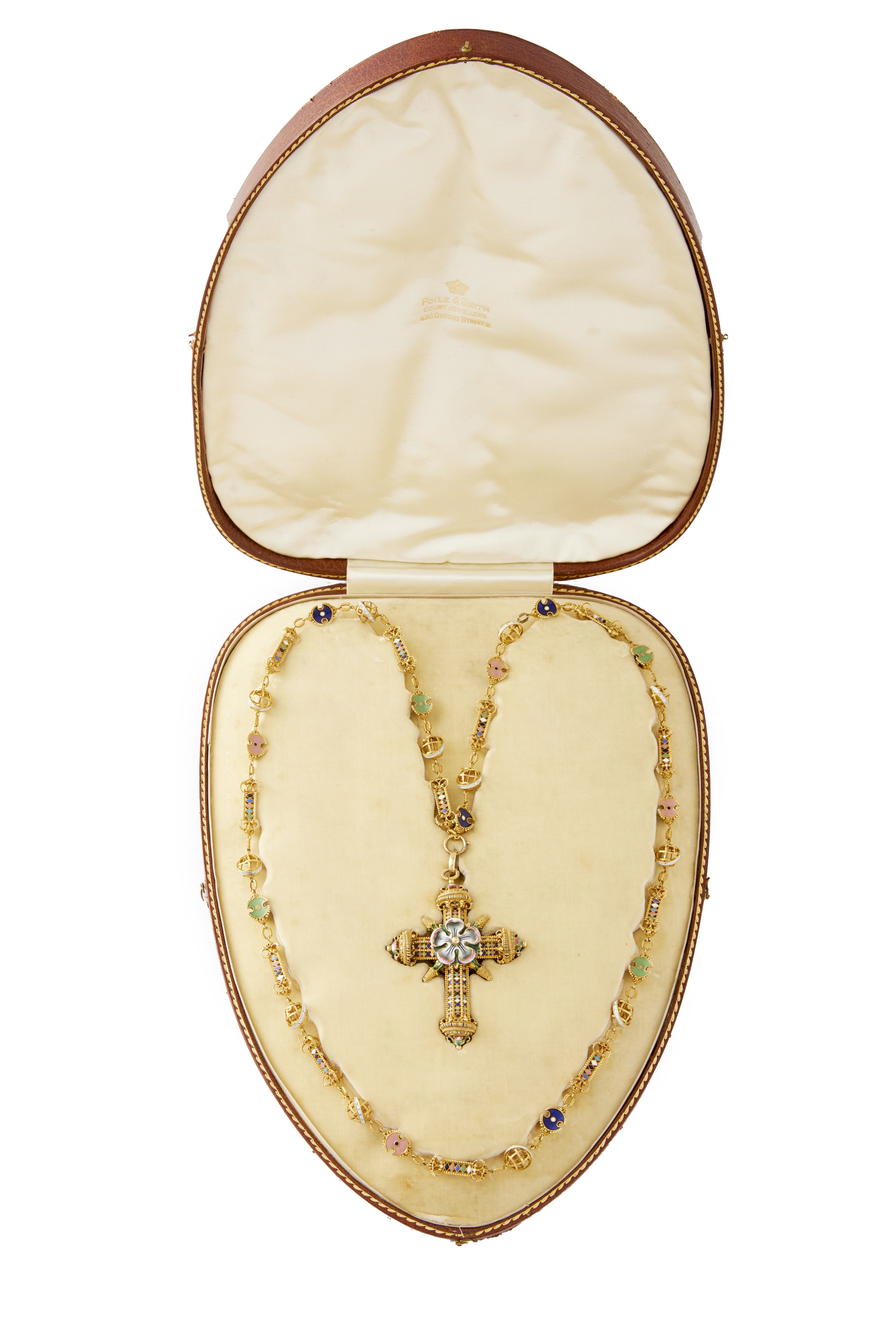 Nineteenth-century French gold and enamel cross pendant necklace sold by Hutchinson Scott
