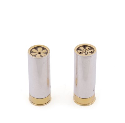 Lot 406 - A PAIR OF SILVER NOVELTY SALTS IN THE FORM OF SHOTGUN CARTRIDGES