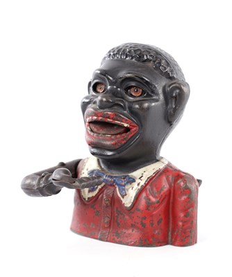 Lot 1748 - A LATE 19TH CENTURY PAINTED CAST IRON 'JOLLY' MECHANICAL MONEY BANK