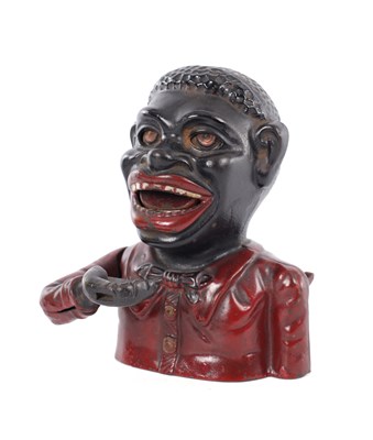 Lot 1740 - A LATE 19TH CENTURY PAINTED CAST IRON 'JOLLY' MECHANICAL MONEY BANK