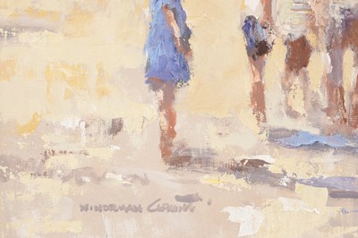 Lot 923 - WILLIAM NORMAN GAUNT (BRITISH 1918-2001) OIL ON BOARD DEPICTING CHILDREN WATCHING PUNCH AND JUDY