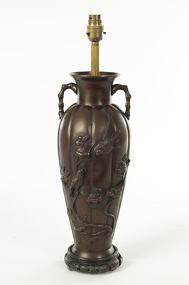 Lot 66 - A PAIR OF JAPANESE MEIJI PERIOD BRONZE TABLE LAMPS
