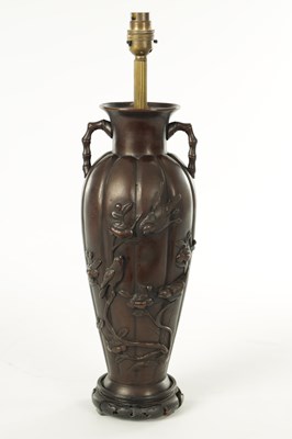 Lot 66 - A PAIR OF JAPANESE MEIJI PERIOD BRONZE TABLE LAMPS