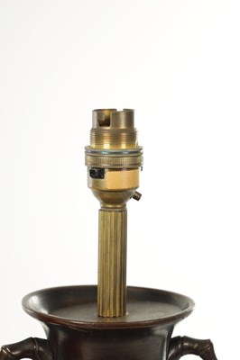 Lot 66 - A PAIR OF JAPANESE MEIJI PERIOD BRONZE TABLE LAMPS