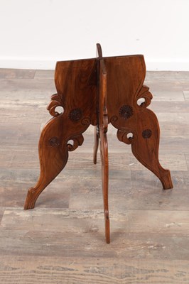 Lot 430 - A 19TH CENTURY ANGLO-INDIAN CARVED HARDWOOD FOLDING SIDE TABLE