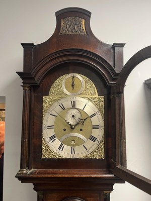 Lot 958 - THOMAS ISLES, LONDON. A GOOD GEORGE III FIGURED MAHOGANY EIGHT DAY LONGCASE CLOCK