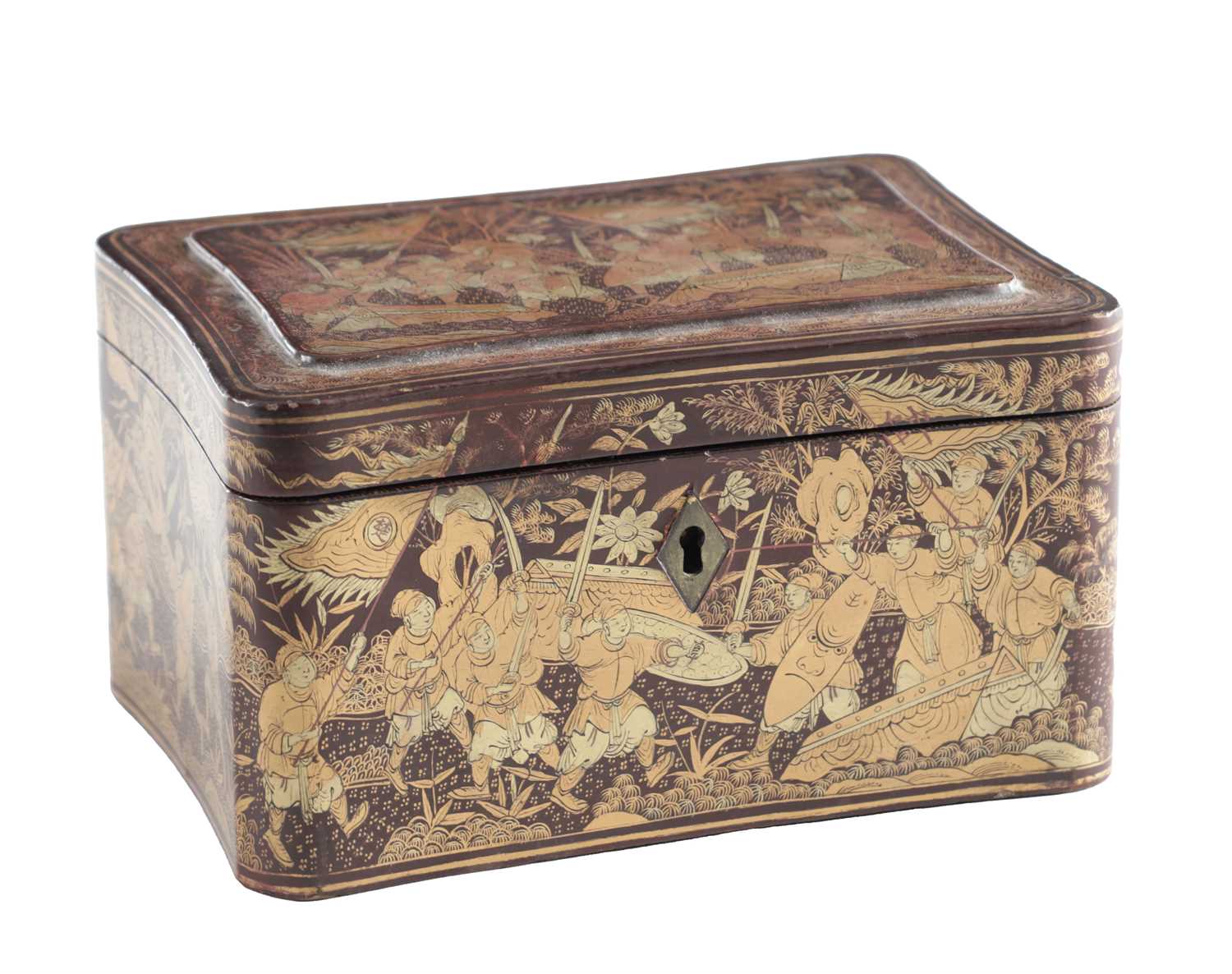 Lot 50 - A 19TH CENTURY CHINESE EXPORT LACQUERWORK TEA CADDY