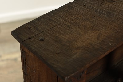 Lot 1160 - AN UNUSUAL 18TH CENTURY PRIMITIVE OAK MINIATURE DRESSER