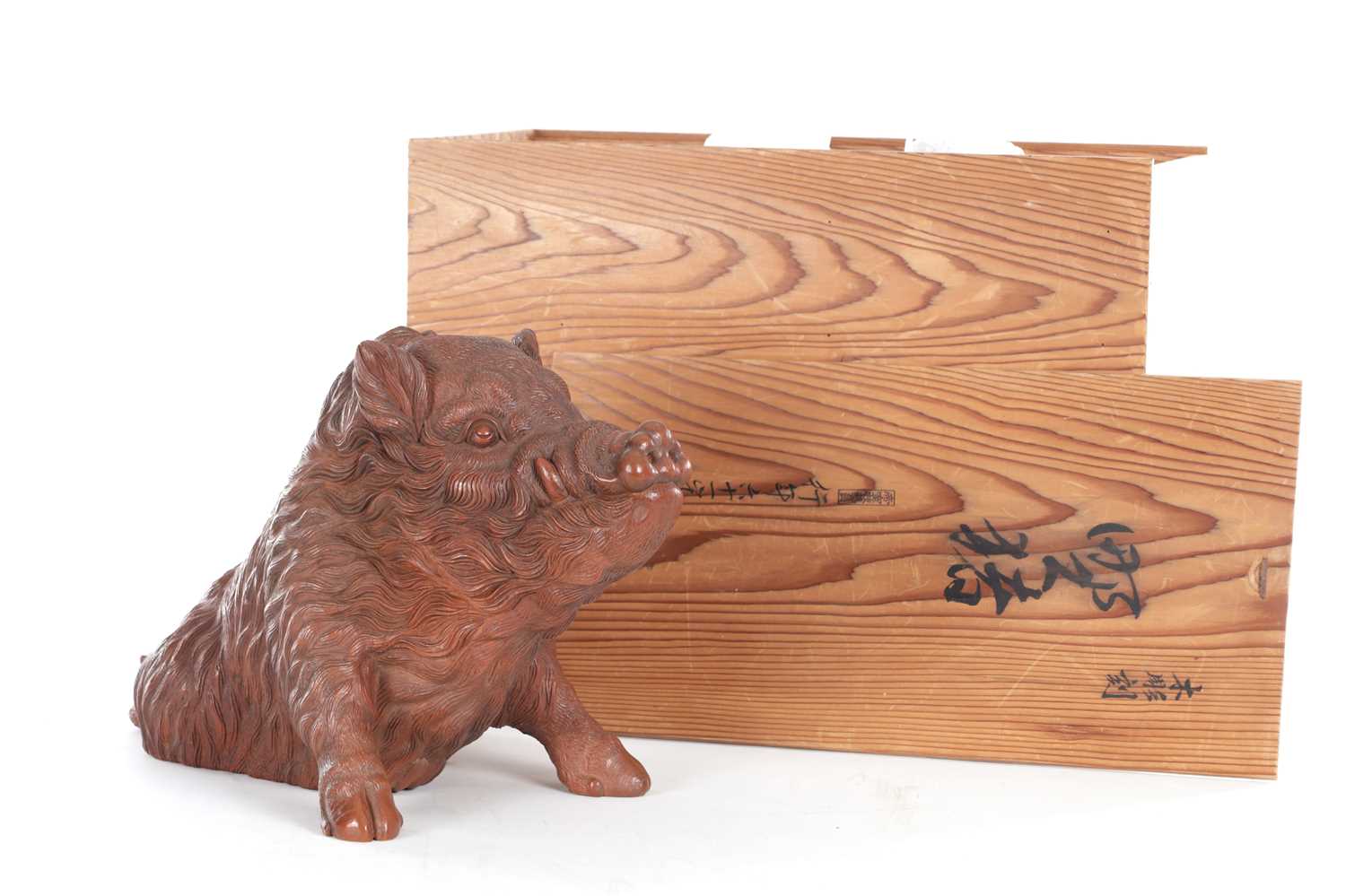 Lot 60 - A LARGE CASED JAPANESE MEIJI PERIOD CARVED HARDWOOD SCULPTURE BY ISHIKAWA KOMEI
