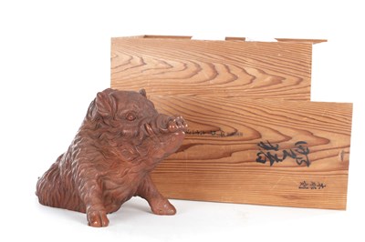 Lot 60 - A LARGE CASED JAPANESE MEIJI PERIOD CARVED HARDWOOD SCULPTURE BY ISHIKAWA KOMEI