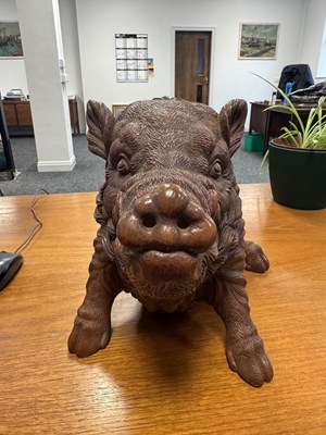 Lot 60 - A LARGE CASED JAPANESE MEIJI PERIOD CARVED HARDWOOD SCULPTURE BY ISHIKAWA KOMEI