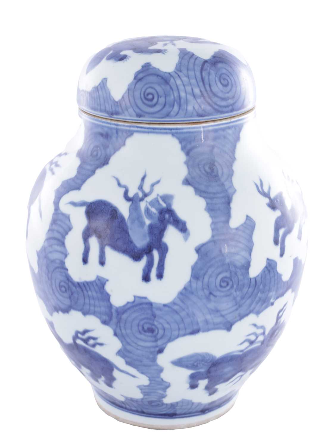 Lot 93 - A CHINESE BLUE AND WHITE PORCELAIN GINGER JAR AND COVER