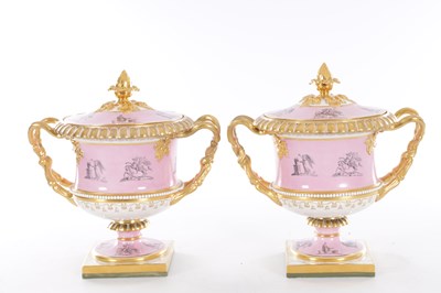 Lot 11 - AN IMPRESSIVE PAIR OF EARLY 19TH CENTURY WORCESTER BARR FLIGHT & BARR LIDDED ICE PAILS