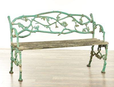Lot 1234 - A 19TH CENTURY COALBROOKDALE STYLE GREEN PAINTED CAST IRON GARDEN BENCH