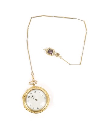 Lot 1757 - JAMES PIKE, ELTHAM. A GEORGE III GOLD REPOUSE PAIR CASED POCKET WATCH AND CHAIN