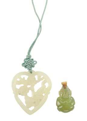 Lot 124 - A CHINESE CARVED JADE HEART SHAPED PENDANT AND ANOTHER