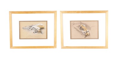 Lot 866 - ARTHUR WARDLE (BRITISH 1864 - 1949) A PAIR OF EARLY 20TH CENTURY PASTEL SKETCHES OF A GREYHOUND