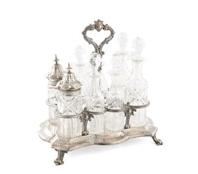Lot 159 - A MID 19TH CENTURY SILVER EIGHT BOTTLE CRUET STAND