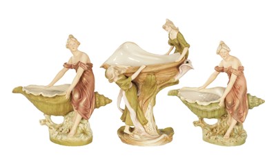 Lot 52 - A COLLECTION OF THREE ART NOUVEAU PORCELAIN ROYAL DUX CENTRE PIECES