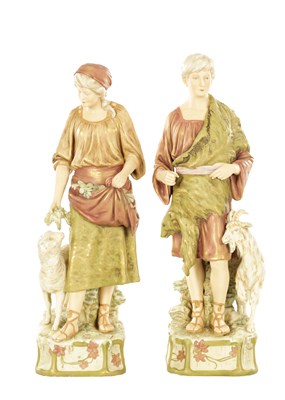 Lot 71 - A LARGE PAIR OF ROYAL DUX FIGURES MODELLED AS A SHEPHERD AND SHEPHERDESS