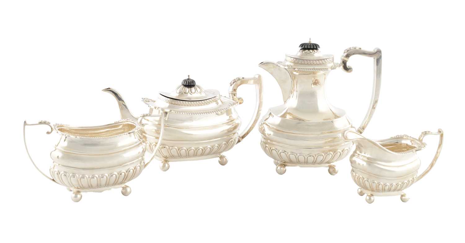 Lot 107 - A GOOD QUALITY GEORGE VI SILVER FOUR PIECE SILVER TEA SERVICE