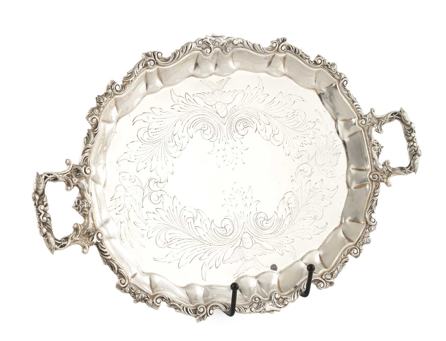 Lot 164 - A CONTINENTAL TWIN-HANDED SILVER TRAY
