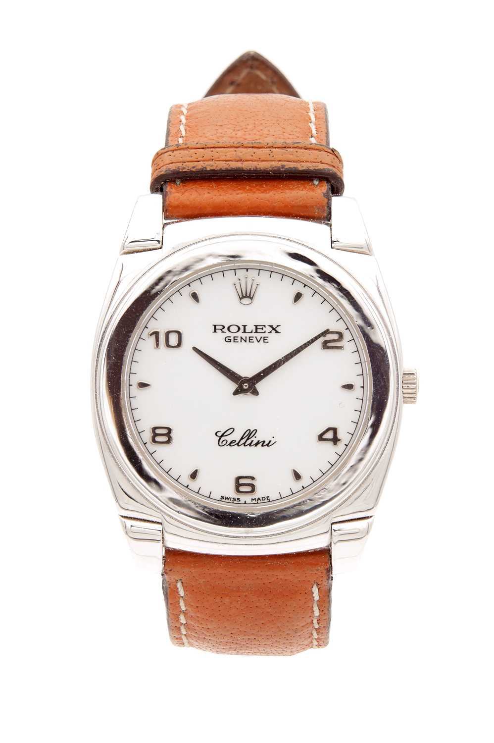 Lot 1231 - A GENTLEMAN'S 18CT WHITE GOLD ROLEX CELLINI MANUAL WIND WRISTWATCH