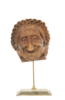 Lot 775 - A 19TH CENTURY FINELY CARVED SCULPTURE OF AN ELDERLY WOMAN'S HEAD