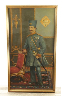 Lot 651 - A FULL-LENGTH PORTRAIT OF NASIR AL-DIN SHAH QAJAR OIL ON CANVAS