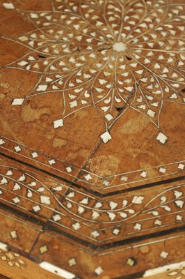 Lot 558 - A 19TH CENTURY INDIAN HARDWOOD AND BONE INLAID OCTAGONAL TABLE