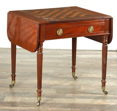 Lot 1501 - A GOOD REGENCY FIGURED MAHOGANY GAMES TABLE IN THE MANNER OF GILLOWS OF LANCASTER