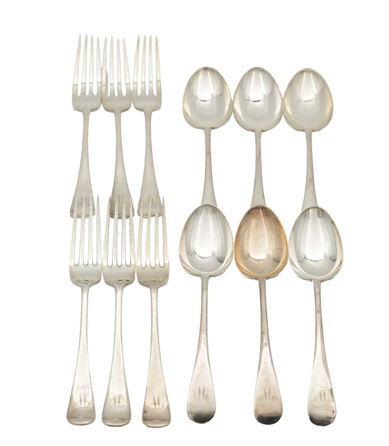 Lot 147 - A SET OF GEORGE VII SILVER FORKS AND SPOONS
