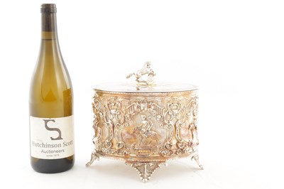 Lot 146 - A 19TH CENTURY SILVER PLATED ELKINGTON TYPE BISCUIT BARREL