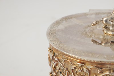 Lot 146 - A 19TH CENTURY SILVER PLATED ELKINGTON TYPE BISCUIT BARREL