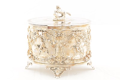 Lot 146 - A 19TH CENTURY SILVER PLATED ELKINGTON TYPE BISCUIT BARREL