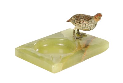 Lot 1119 - ATT. FRANZ BERGMAN. A 20TH CENTURY GERMAN COLD PAINTED BRONZE AND ONYX DESK TIDY